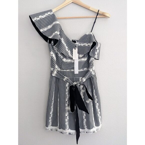 Anthropologie Pants - NWT Anthropologie Adelyn Rae Gingham Romper Small S One Shoulder Black White New